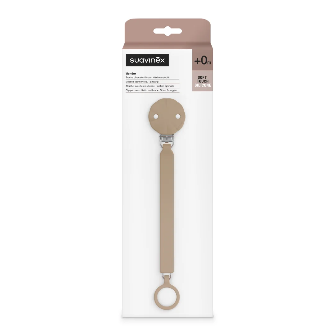 Lantisor Din Silicon Cu Clips Pentru Suzeta Wonder, Caramel, 1 Bucata, Suavinex