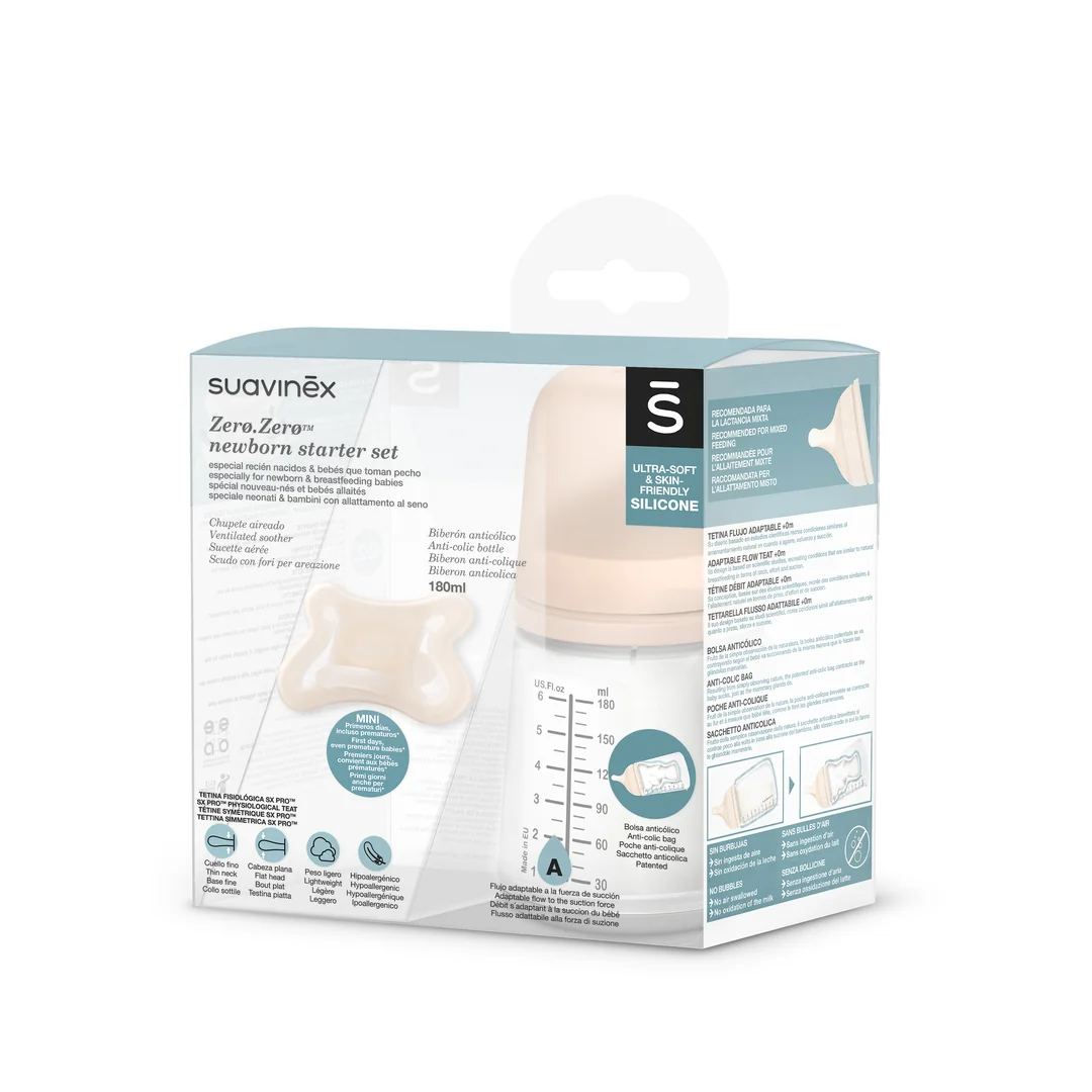 Set Biberon Anticolici 180Ml Variabil + Suzeta - 2-2 Luni, Zero Zero, Suavinex