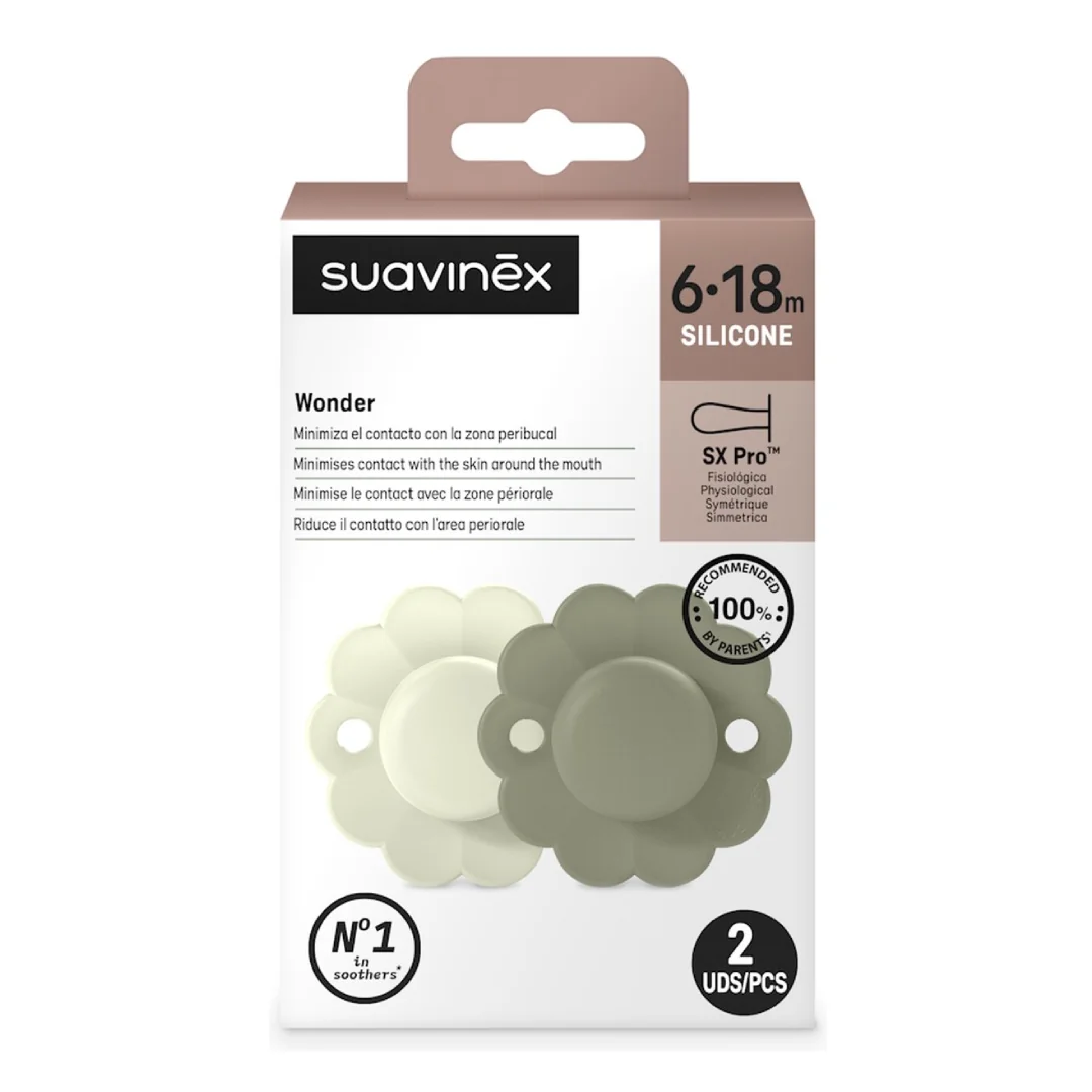 Suzeta Fiziologica Din Silicon Wonder, 6-18 Luni, Aqua-Verde, 2 Bucati, Suavinex