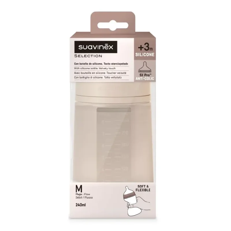 Biberon Din Silicon SX Pro Colour Essence, Debit Mediu, Nude, 240Ml, Suavinex
