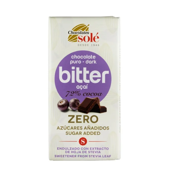 Ciocolata Cu 72% Cacao Si Acai Indulcita Cu Stevie, 100 G, Chocolates Sole
