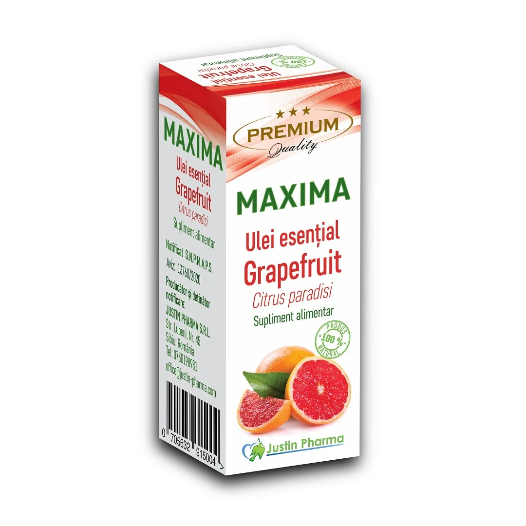 Ulei Esențial De Grapefruit Maxima, Uz Intern, 10 Ml, Justin Pharma
