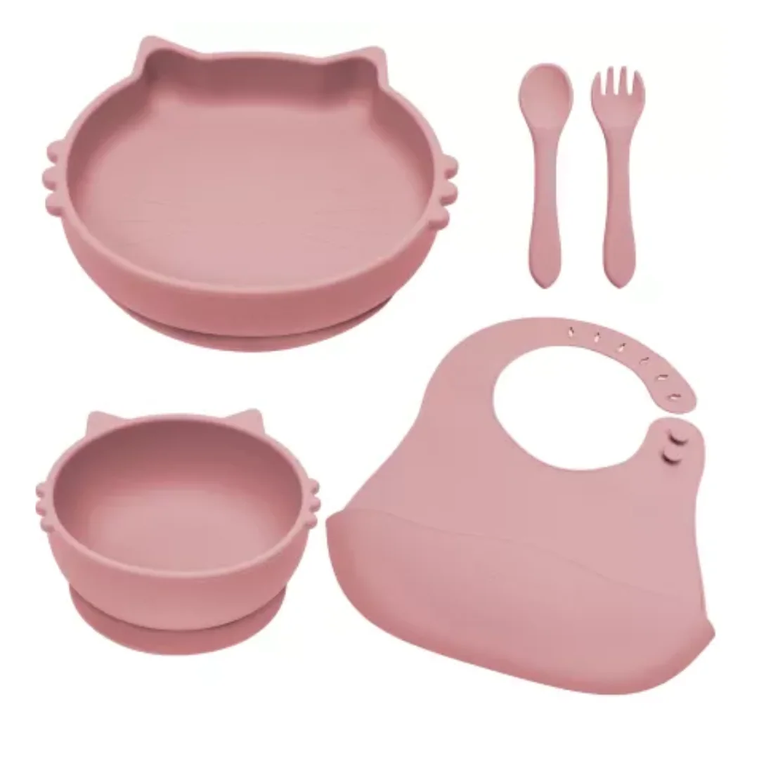 Set Diversificare Din Silicon Kitty, 6 Luni+, Old Rose, Appekids