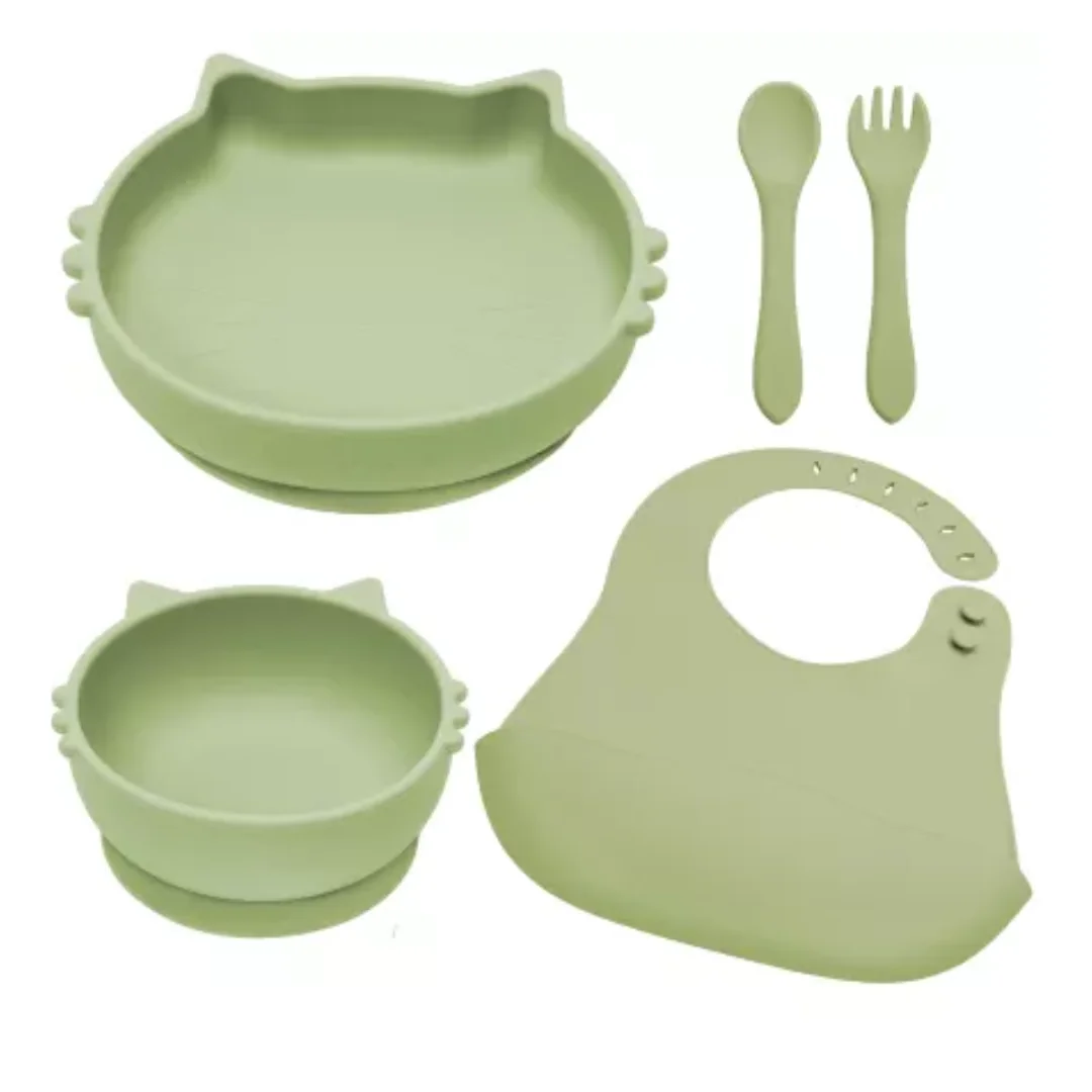 Set Diversificare Din Silicon Kitty, 6 Luni+, Raw Green, Appekids