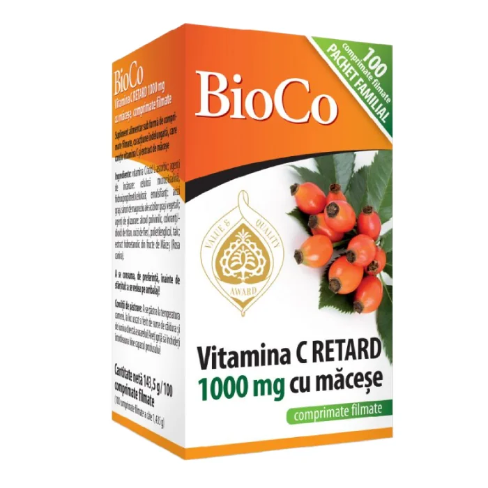 Vitamina C 1000mg Cu Măceșe, 100 Comprimate, BioCo
