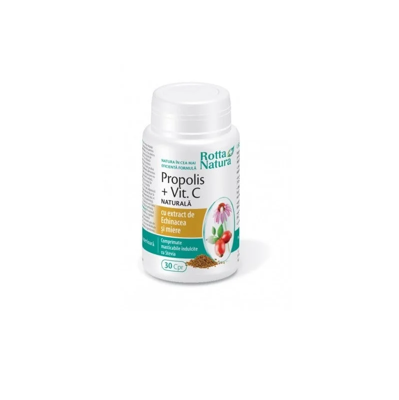 Propolis, Vitamina C Naturala, Echinacea, Miere, 30 Comprimate Masticabile, Rotta Natura
