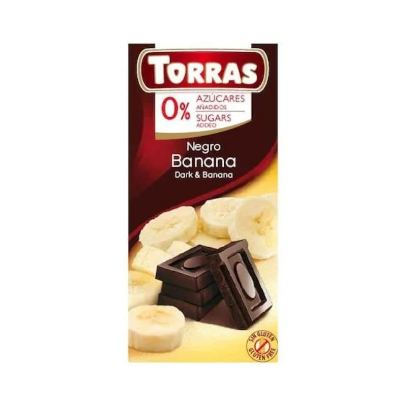 TORRAS Ciocolata Neagra Cu Banana Fara Zahar Si Fara Gluten, 75g