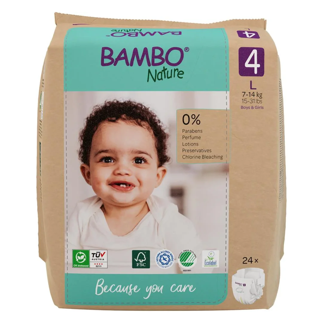 Scutece Ecolabel, Marimea 4, 7-14 Kg, 22 Bucăți, Bambo Nature