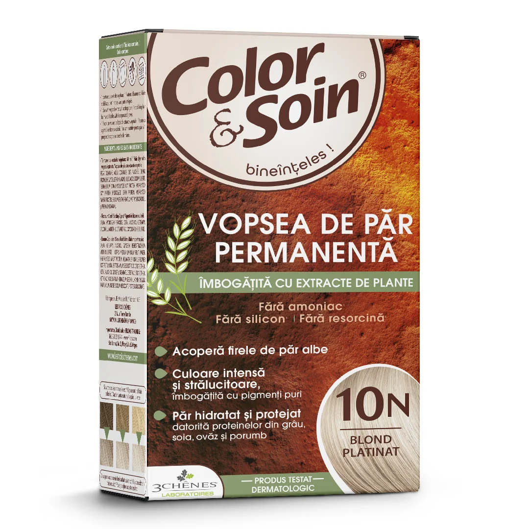 Vopsea De Par Fără Amoniac, Fără Silicon, Blond Platinat, 10N, Color&Soin