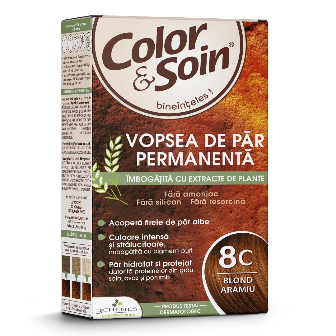 Vopsea De Par Fara Amoniac, Fara Silicon, Blond Aramiu, 8C, Color&Soin
