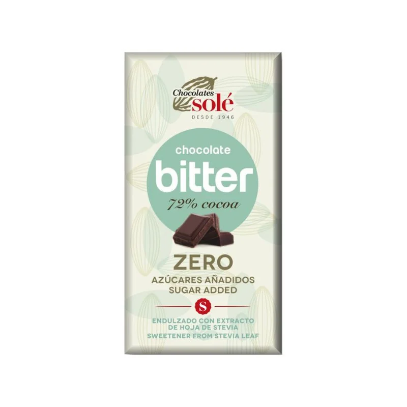 Ciocolata Amaruie Cu Stevie Fără Zahăr 72% Cacao, 100G, Chocolates Sole
