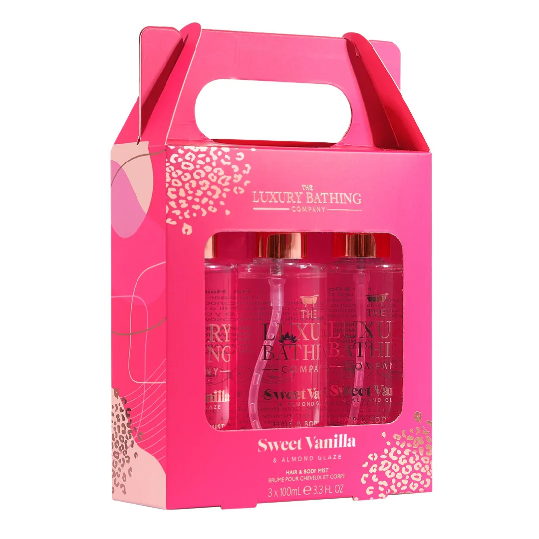 Set Cadou Spray-uri Parfumate Tempting Trio, Sweet Vanilla & Almond Glaze, 3*100 Ml, The Luxury Bathing Company