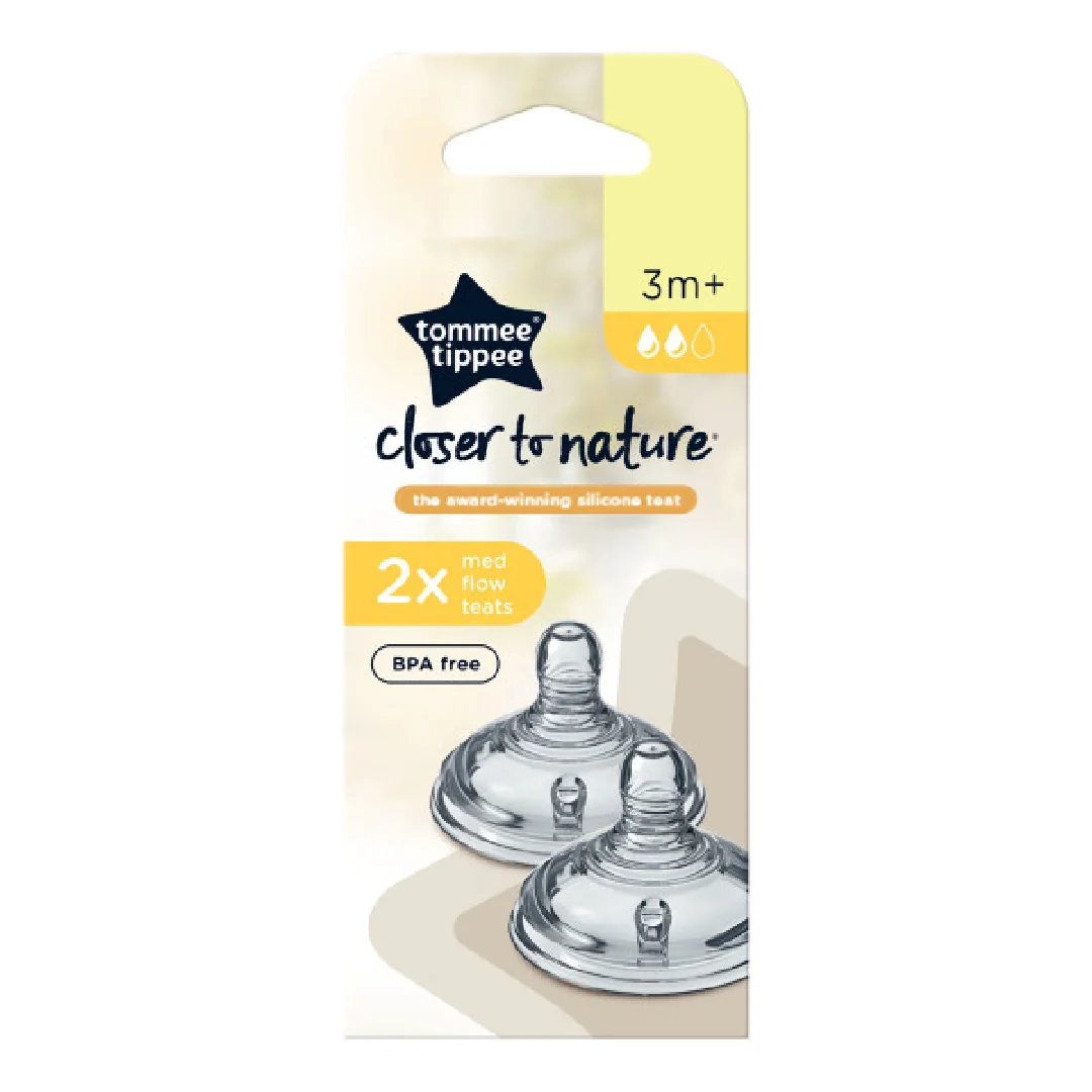 Tetina Din Silicon Anti-Colici Flux Mediu, 3 Luni+, 2 Bucăți, Tommee Tippee