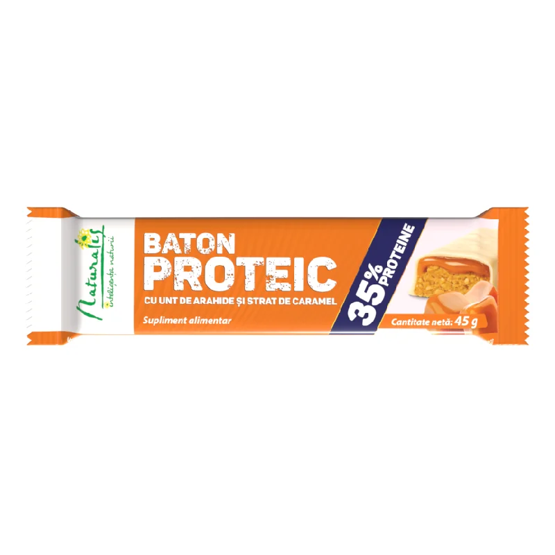 Baton Proteic Cu Unt De Arahide Si Strat De Caramel, 45 G, Naturalis