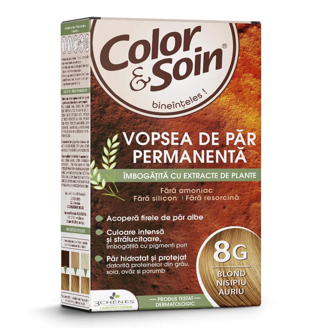 Vopsea De Par Fără Amoniac, Fără Silicon, Blond Nisipiu Auriu, 8G, Color&Soin