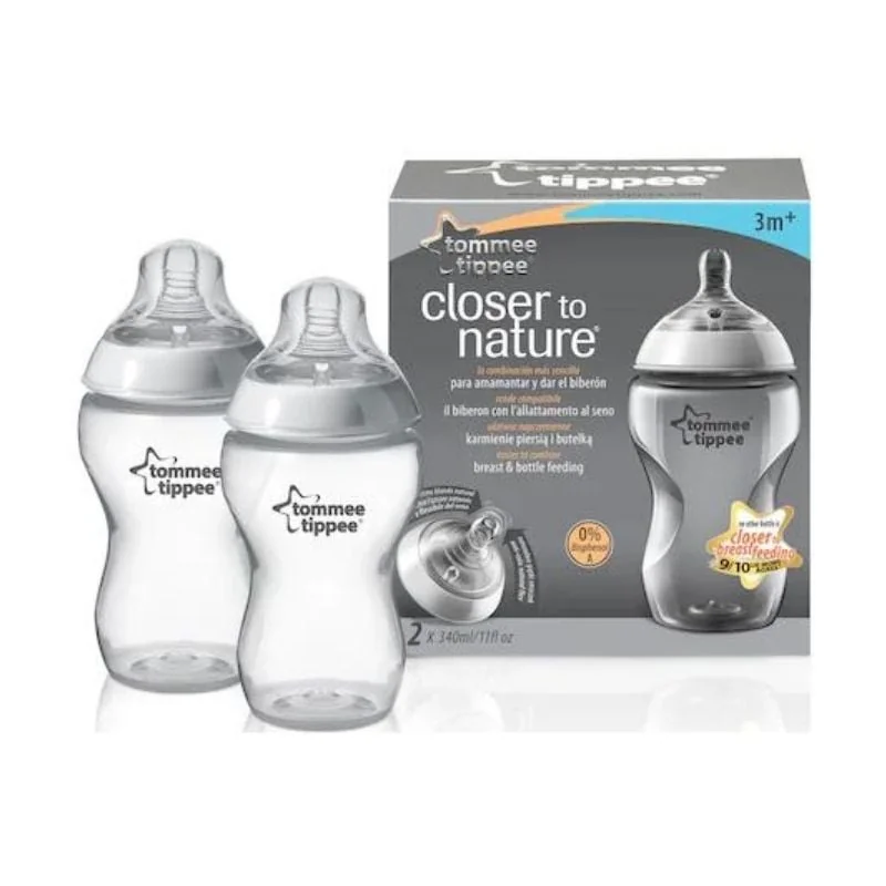 Tommee Tippee Biberon Closer to Nature, 340ml, 0 Luni+, 2 Buciati
