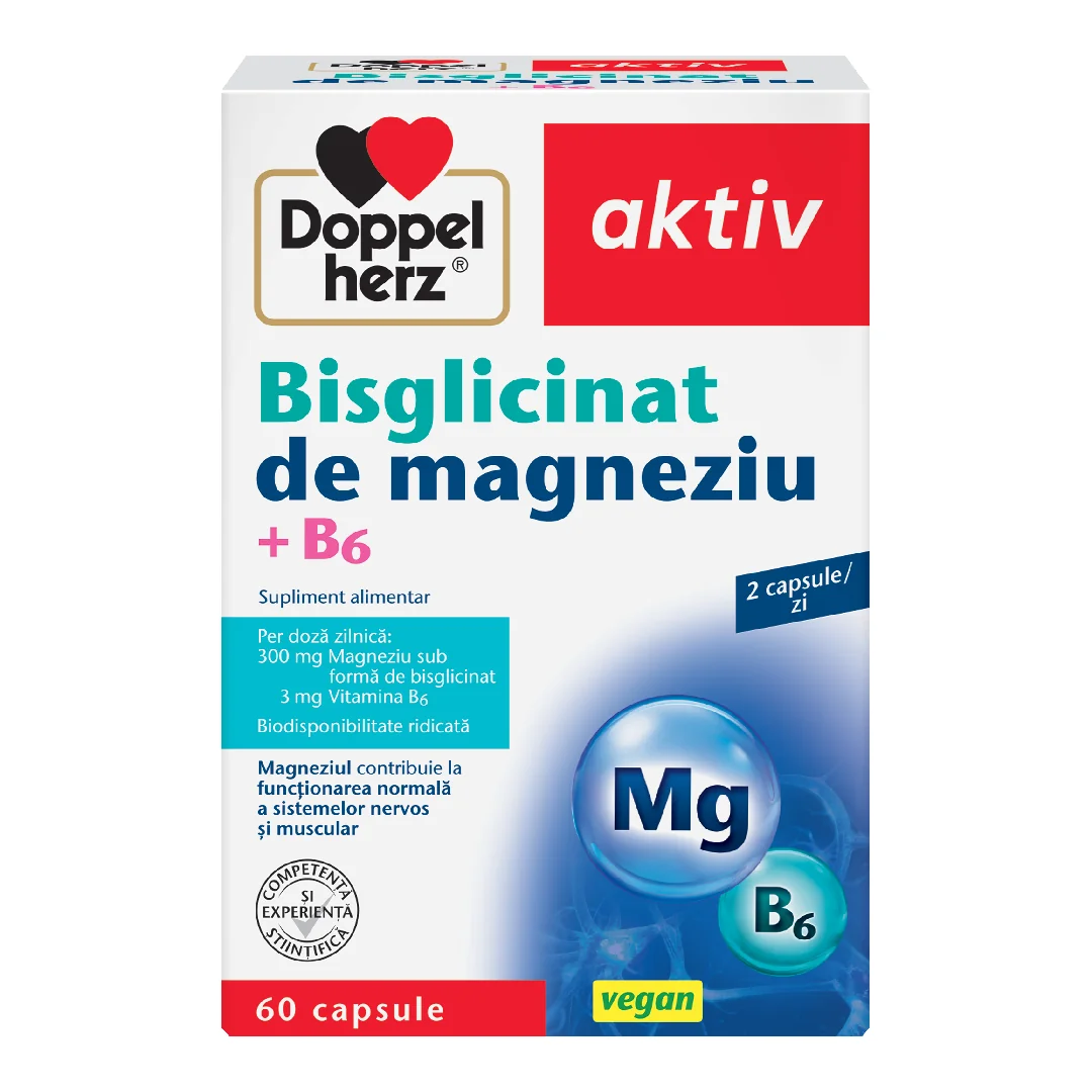 Aktiv Bisglicinat De Mg + B6, 60 Capsule, Doppelherz