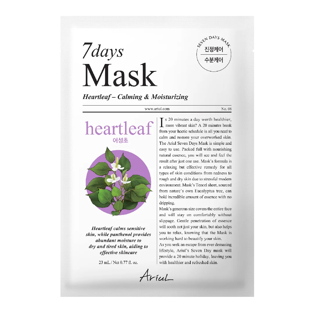 Masca Servetel Cu Heartleaf Si Panthenol 7Days Mask, 23 Ml, Ariul