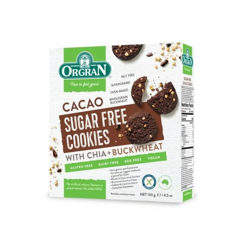 Orgran Biscuiti Fara Zahar Cu Cacao, Chia Si Hrisca, 130g