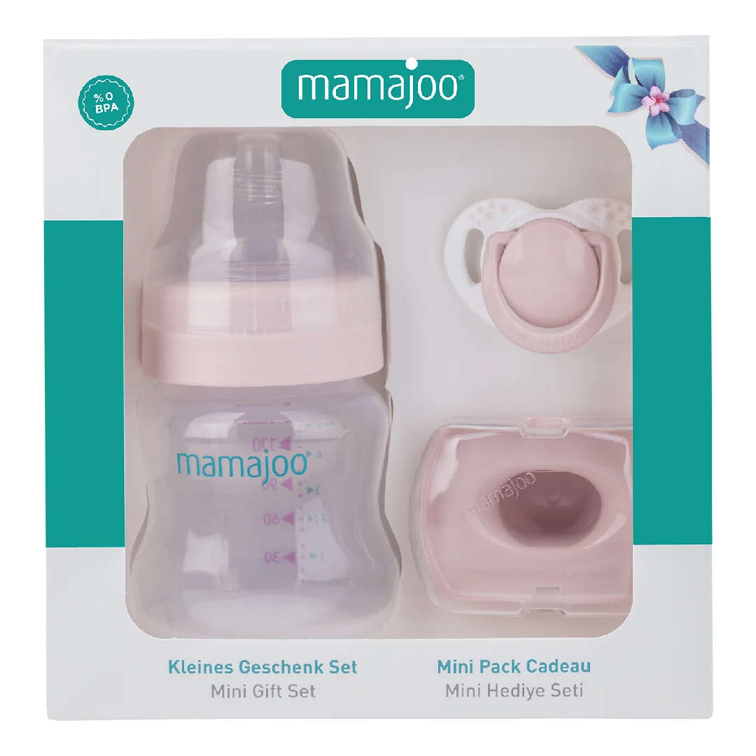 Set Roz Pudrat, Biberon 150 Ml, Suzeta Și Cutie De Depozitare, Mamajoo