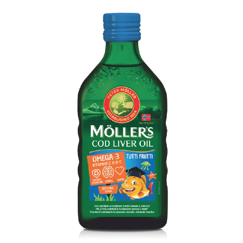 Ulei Din Ficat De Cod Cu Aroma De Tutti Frutti Pentru Copii, 250 Ml, Möller'S