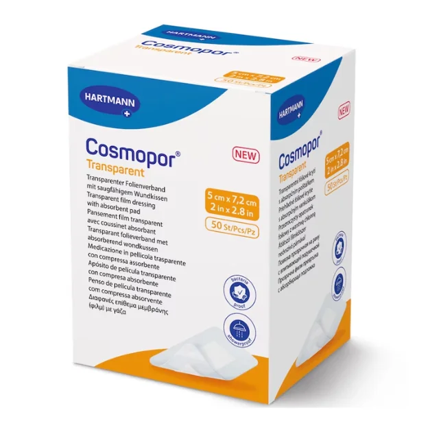 Plasturi Sterili Cosmopor Transparent 5×7.2Cm, 50 Bucati, Hartmann