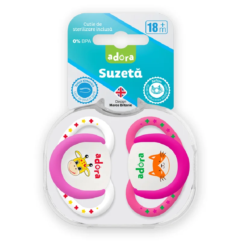 Suzeta Din Silicon, Cu Cutie De Sterilizare, 18 Luni +, Design Față, 2 Bucăți, ADORA
