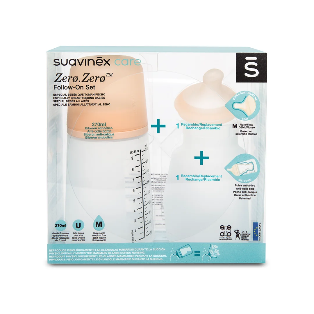 Set Biberon Anticolici 270Ml, Tetina Și Săculeț Din Silicon, Suavinex