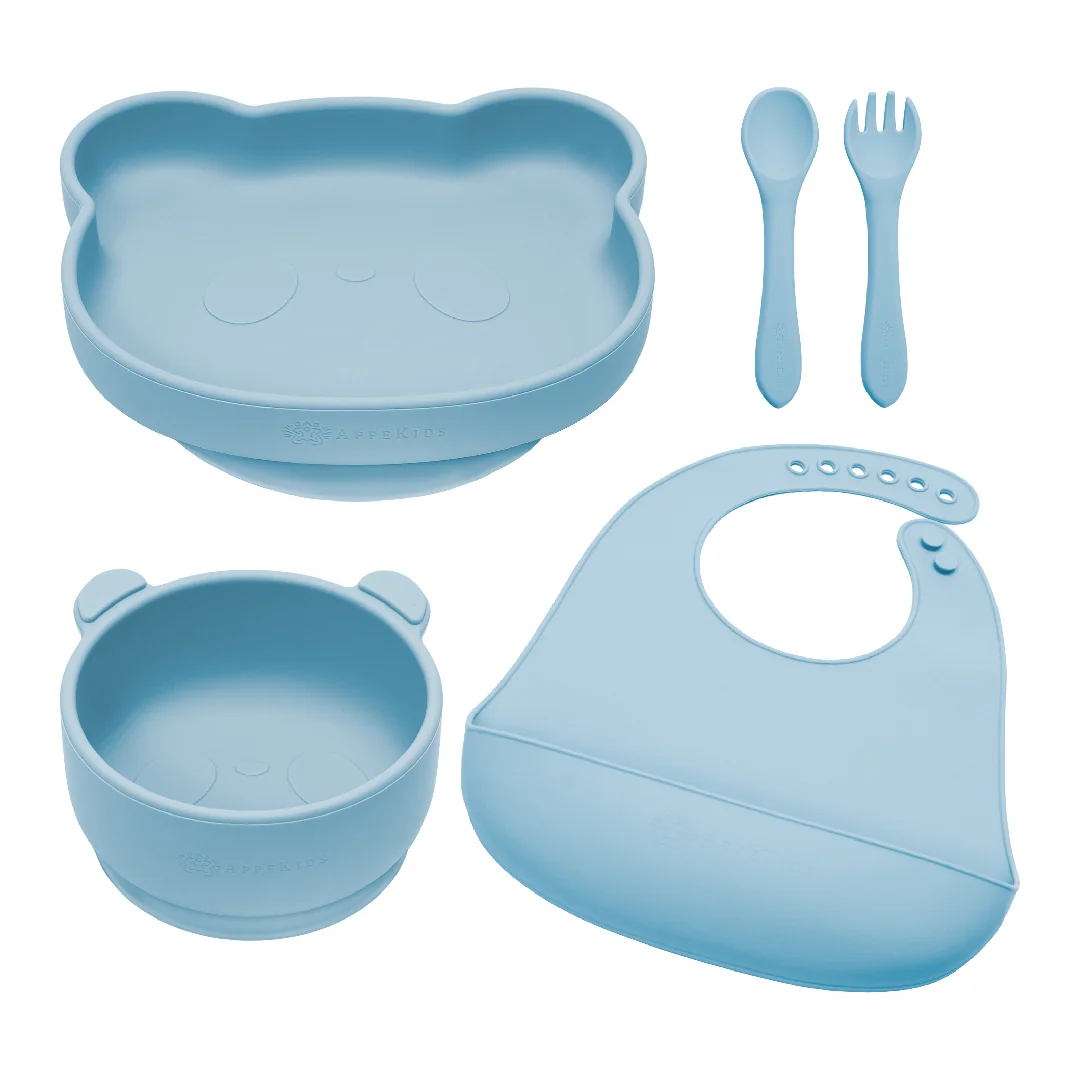 Set Diversificare Din Silicon Panda, 6 Luni+, Aqua Blue, Appekids