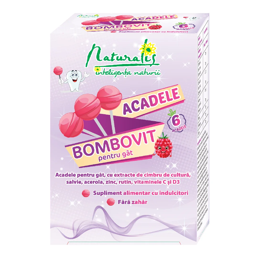 Acadele Bombovit Împotriva Durerilor În Gât, 6 g, 6 Acadele, Naturalis