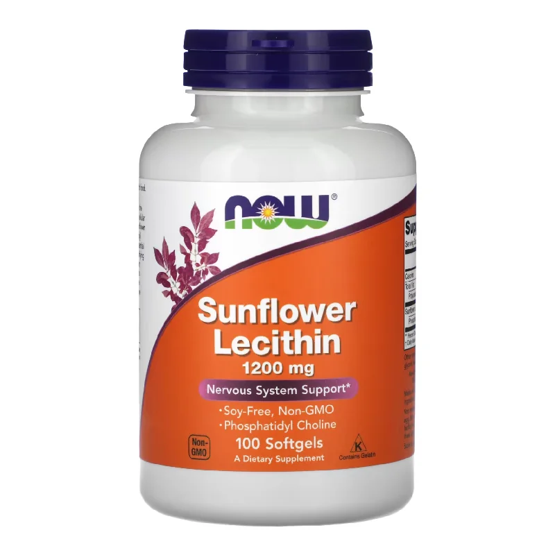 Lecitina Din Floarea Soarelui, 1200 Mg, 100 Gelule Moi, NOW Foods