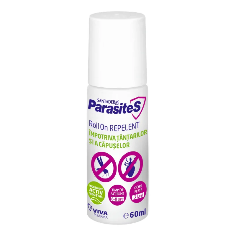 Roll On Repelent Împotriva Țânțarilor Și Căpușelor Parasites Santaderm, 60 Ml, Viva Pharma