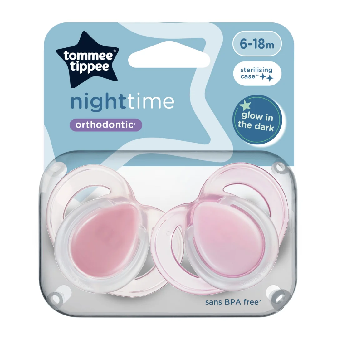 Suzete Ortodontice Night Time, 6-18 Luni, 2 Bucăți, Roz, TOMMEE TIPPEE