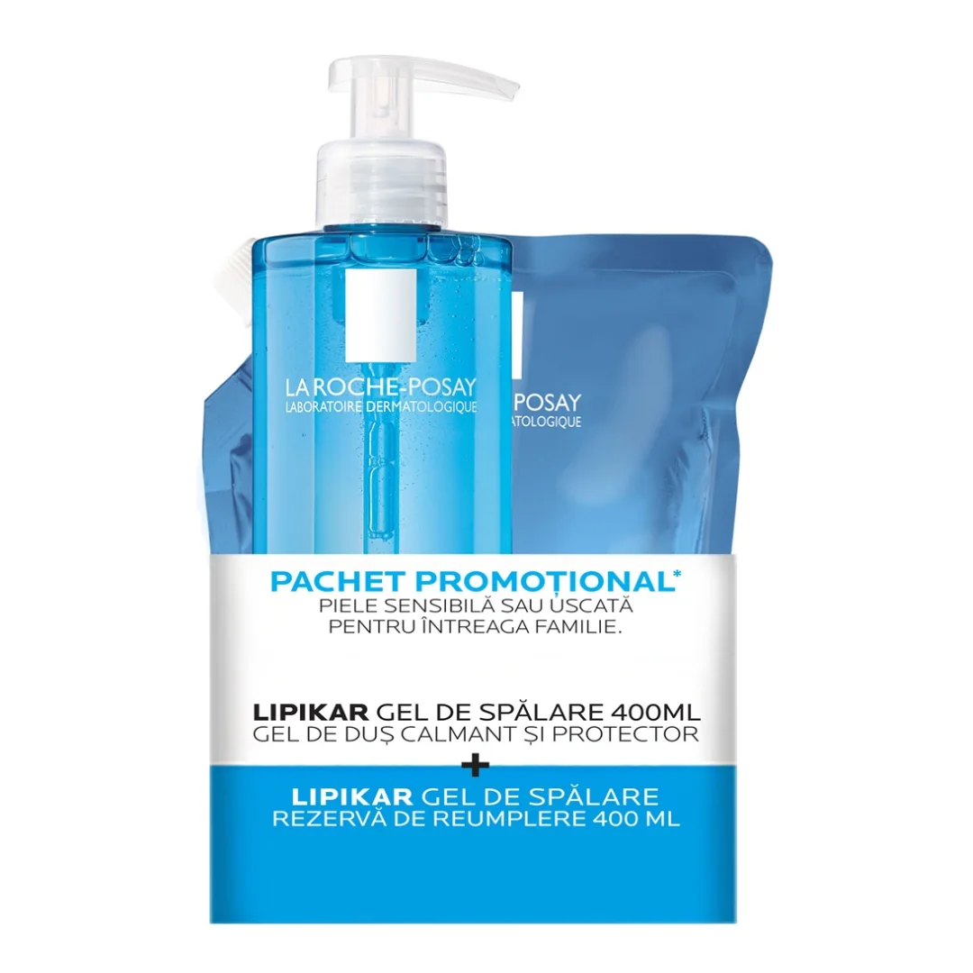 Pachet Gel De Duș Calmant Și Protector Lipikar, 400 Ml + Rezervă, 400 Ml, La Roche-Posay