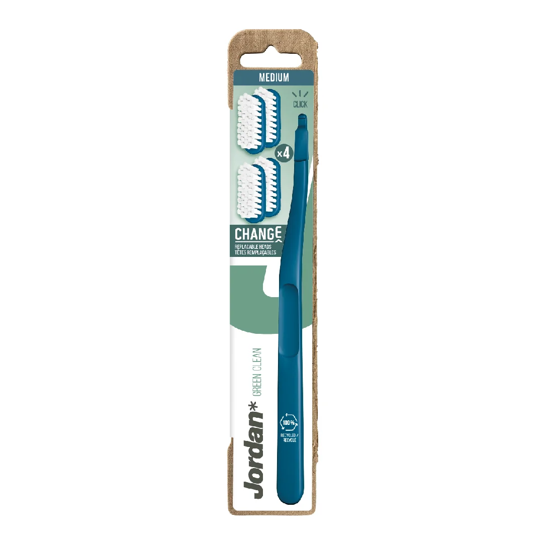 Periuta De Dinti Pentru Adulti Change Green Clean Medium (4 Capete Interschimbabile), Culori Variate, Jordan