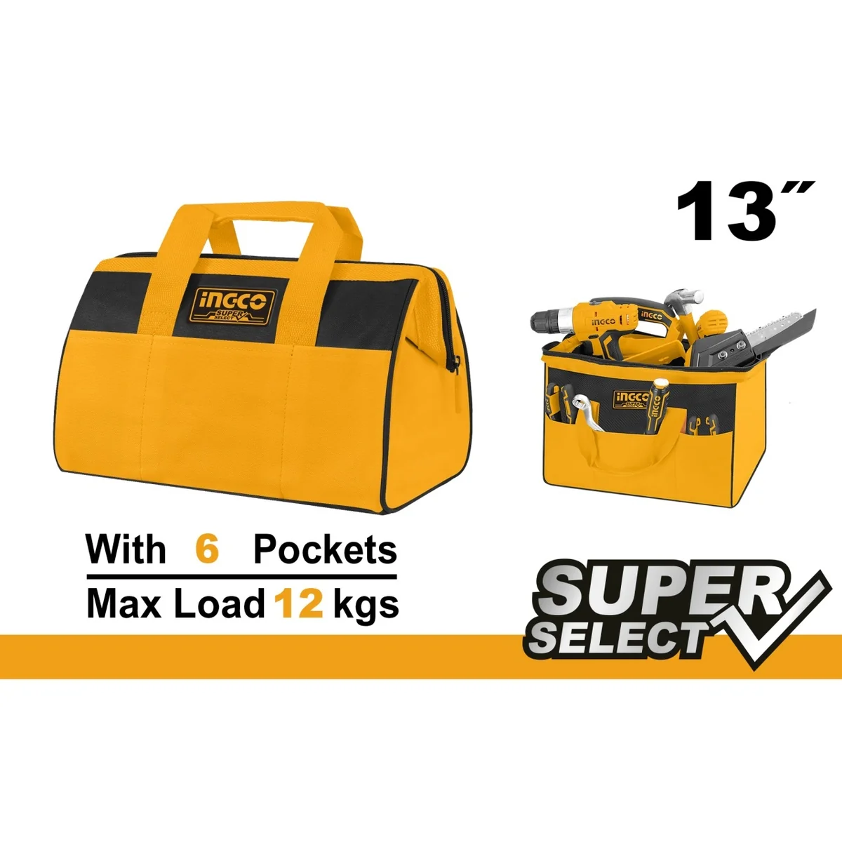 Geanta scule unelte 14 buzunare, 15KG 400x215x280 mm, Ingco HTBG281628