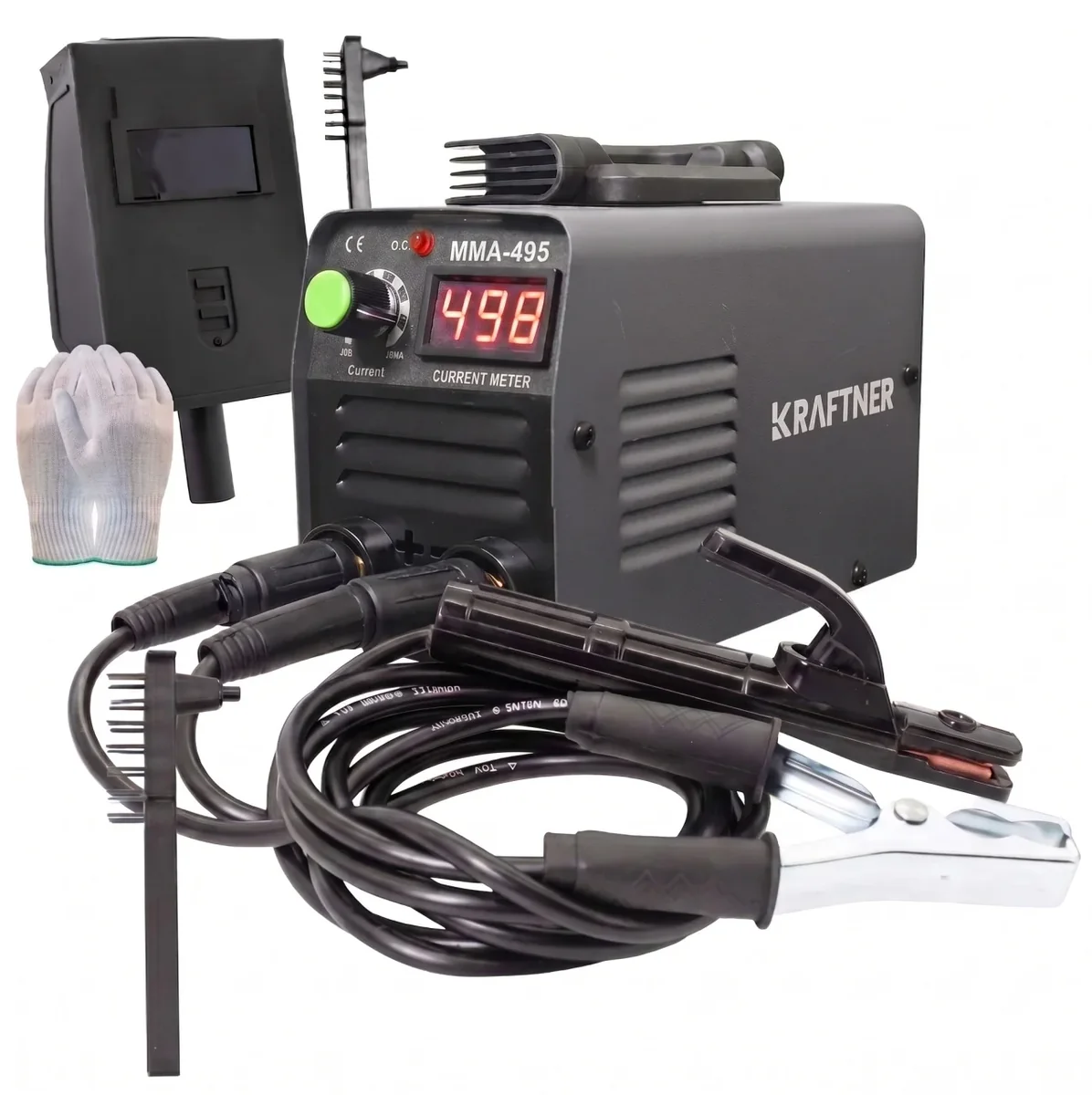 *PACHET* Aparat de sudura invertor MMA, KRAFTNER, 495a, afisaj digital, accesorii incluse, manusi bonus, cablu 1,8m, ochelari sudura automati, x2 pachet electrozi KF-2759