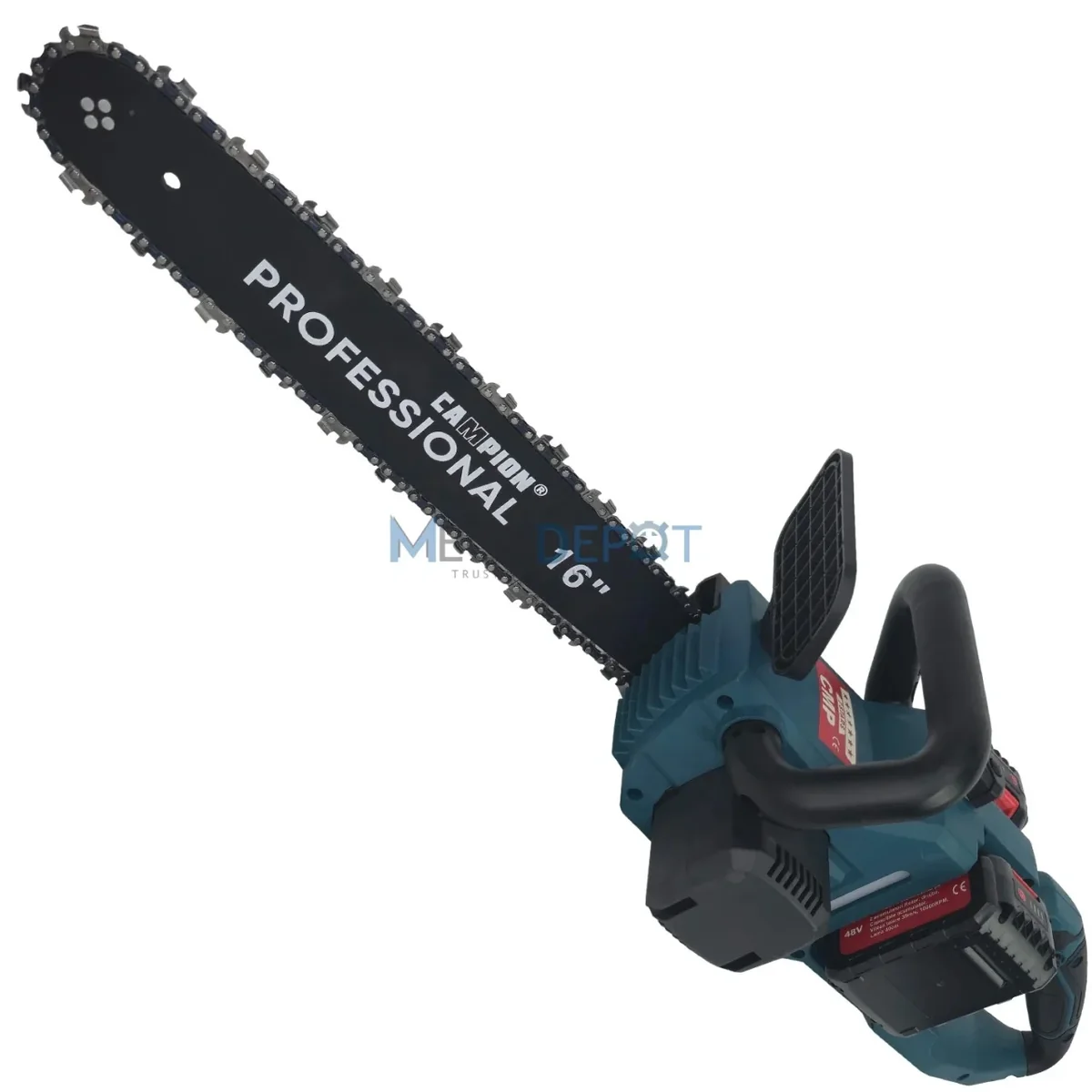 Drujba electrica, motor Burshless, cu 2 acumulatori in serie 48V, ungere automata, 400mm, manusi cadou Campion PROFESSIONAL CMP1855