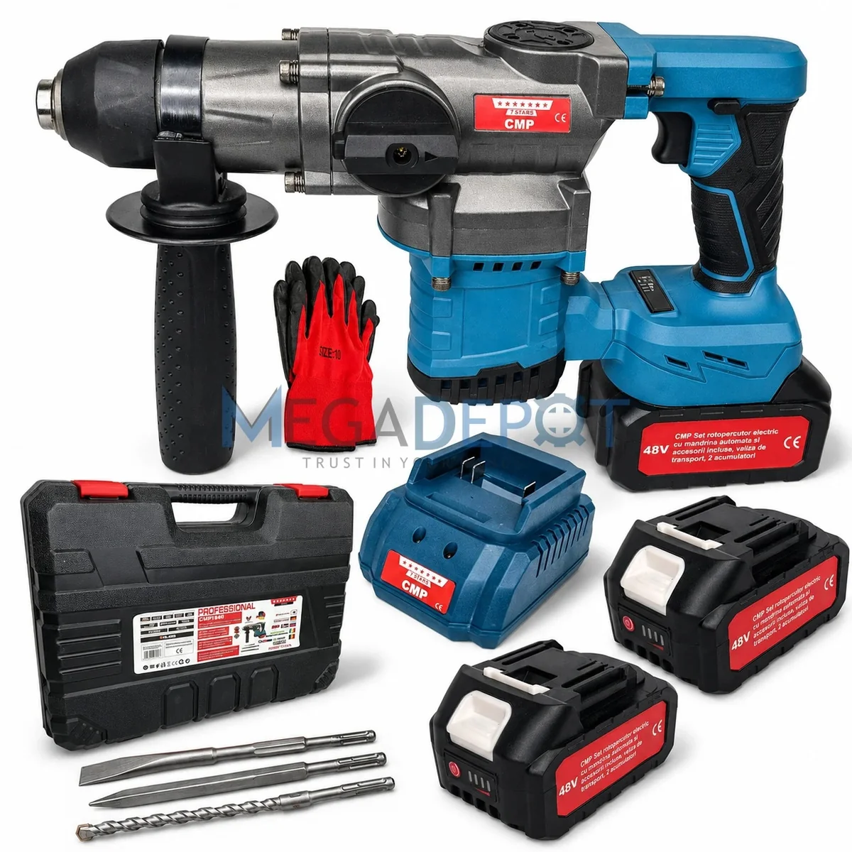Ciocan Rotopercutor 9J, Brushless, cu 2 acumulatori 48V, 3500W, Campion PROFESSIONAL CMP1840