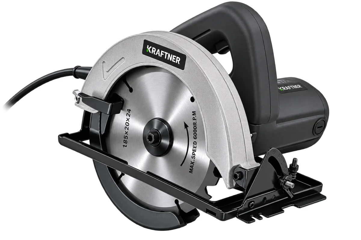 Fierastrau circular 1400W, 5300rot/min, disc 185mm, taiere 65mm la 90°, reglaj unghi 45°, sina de ghidare, KRAFTNER KF-1805