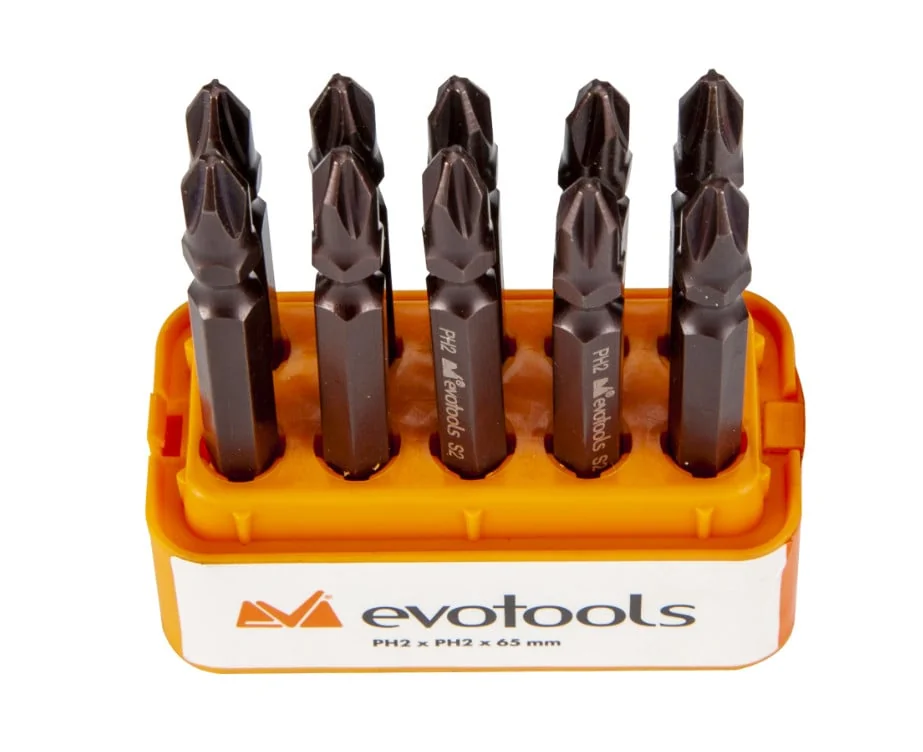 Set Vârf Șurubelniță Cu Cap Dublu 10Buc PH2 65 Mm Evotools 681422