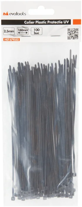 Fasete Colier Plastic Protecție Uv 3.6 x 250 mm, 100buc/set Evotools 679355