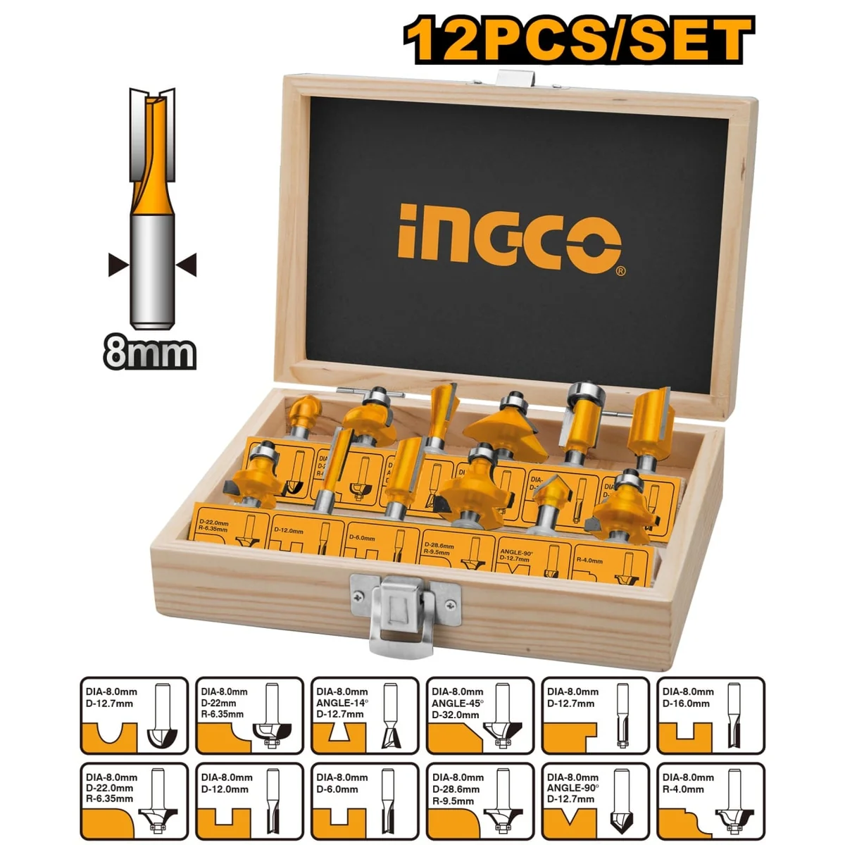 Set Freze Accesorii Oberfreză 12 Bucăți Ingco AKRT1211