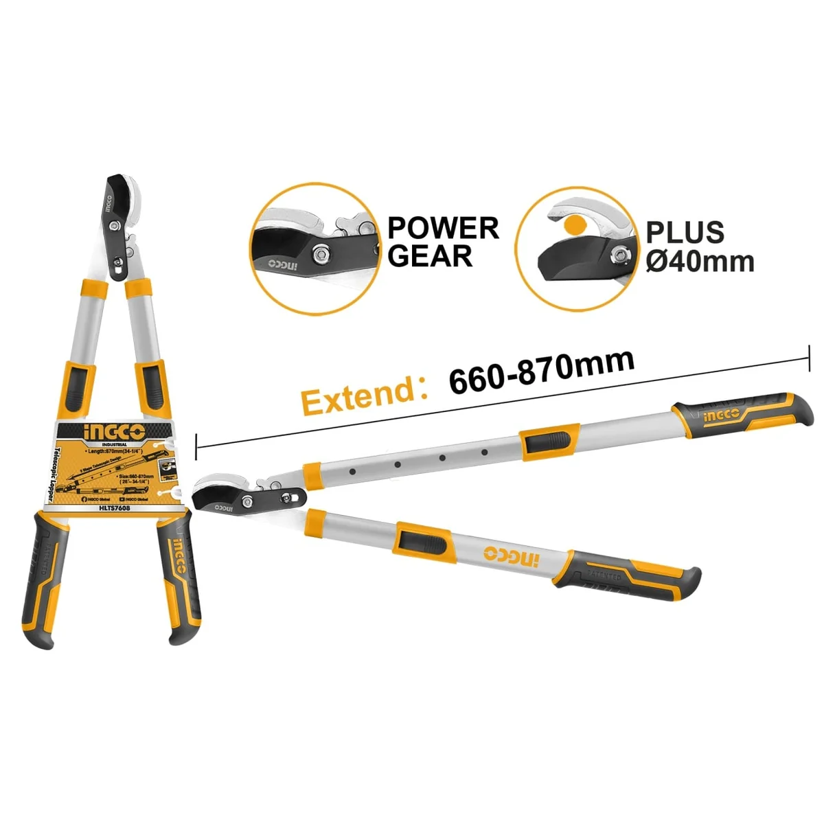 Foarfeca Gradina Pomi Cu Maner Telescopic 650-850mm Ingco Hlts7608
