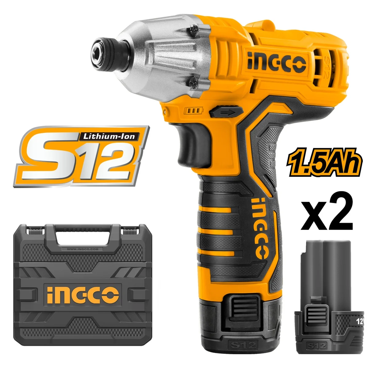 Masina De Gaurit Si Insurubat Filetanta Cu Impact 12V 1/4 100 Nm, X2 Acumulatori, Ingco Cirli1201