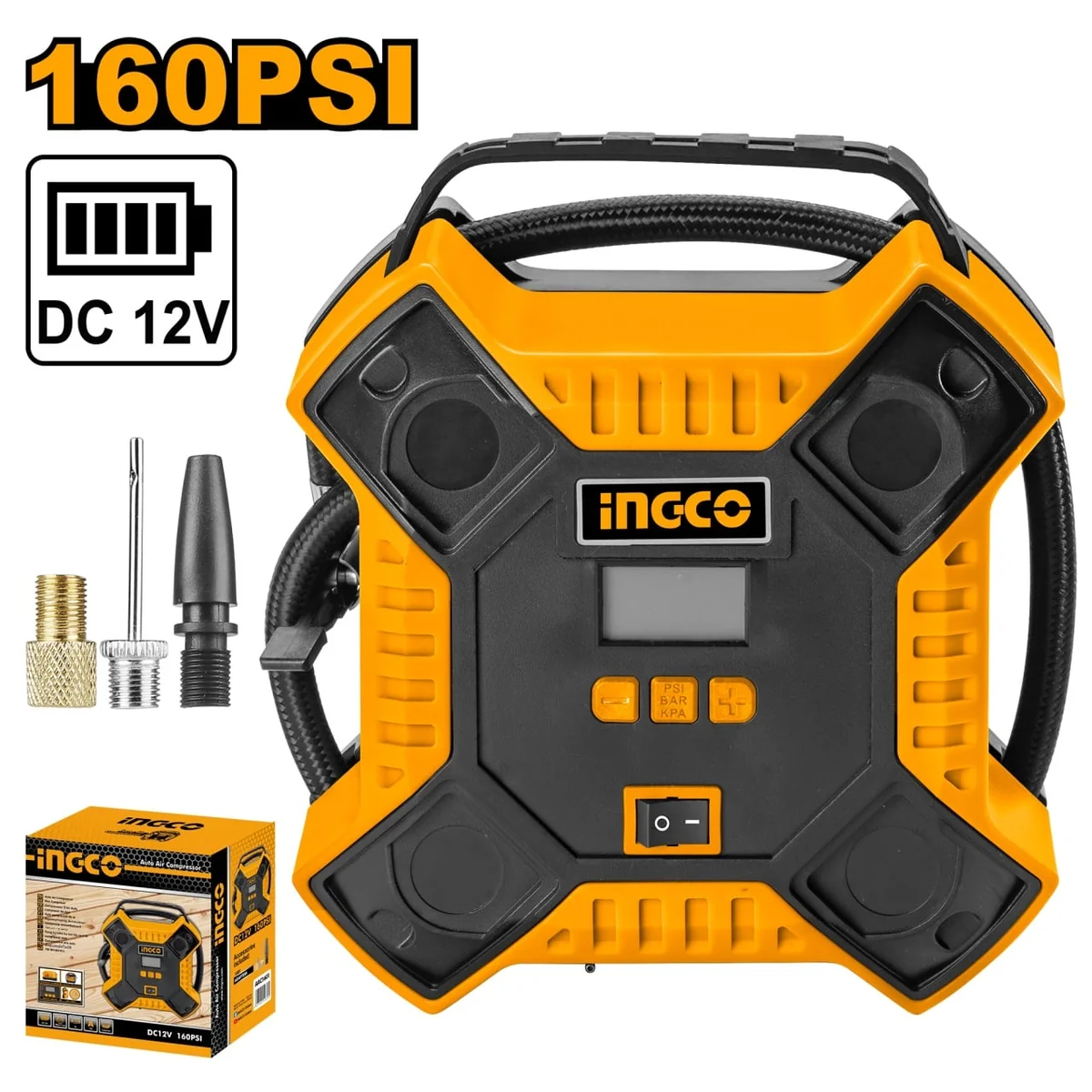 Compresor Auto 12V Cu Afișaj Digital, 35 L/Min, 3m Cablu, 11 Bar Ingco AAC1601