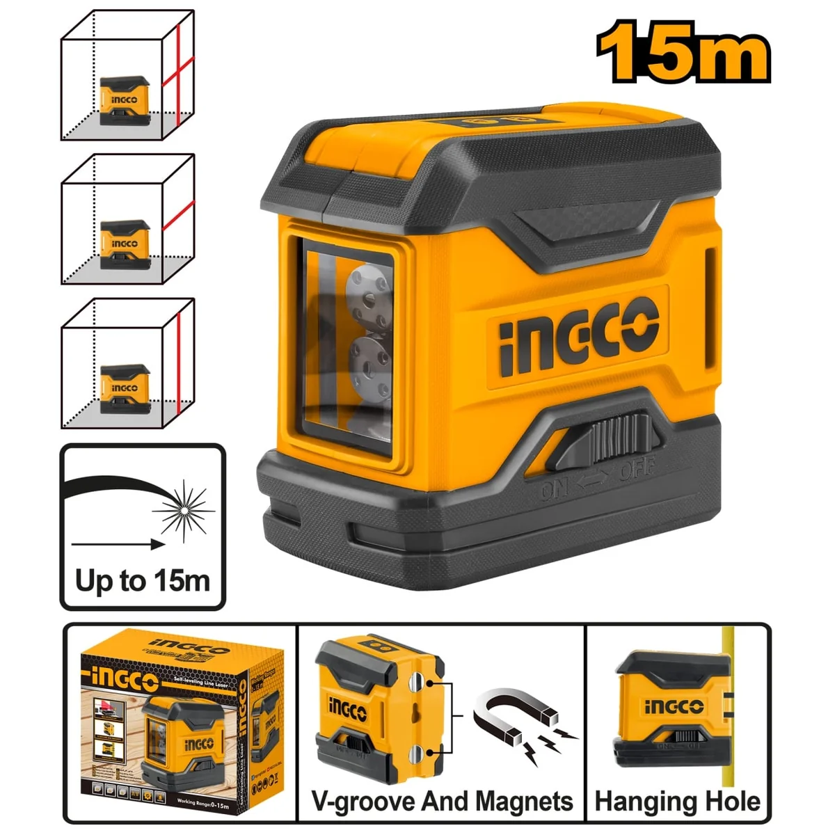 Nivela Cu Laser Roșu Fixă 0-15m, INGCO HLL156508