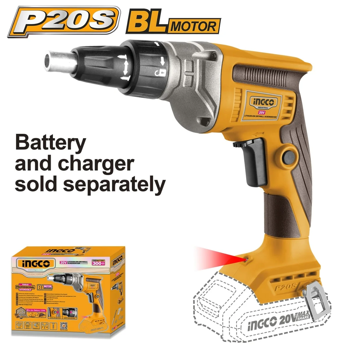 Masina De Gaurit Bormasina 20V 1/4 Pentru Rigips - Fara Acumulator Ingco CDSLI2042006