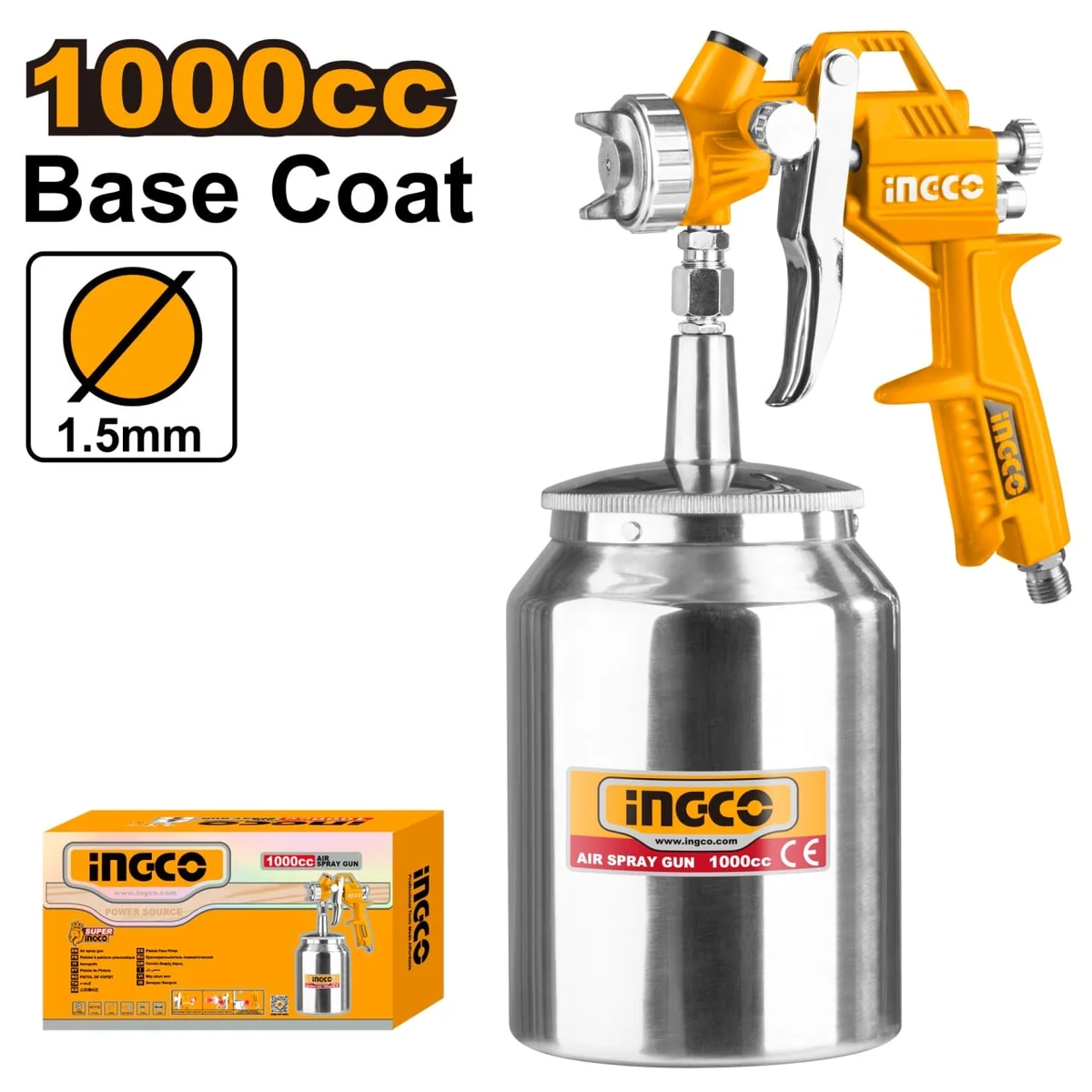 Pistol De Vopsit Cu Aer Vas Metal Jos 1000 Ml, Ingco Asg3101