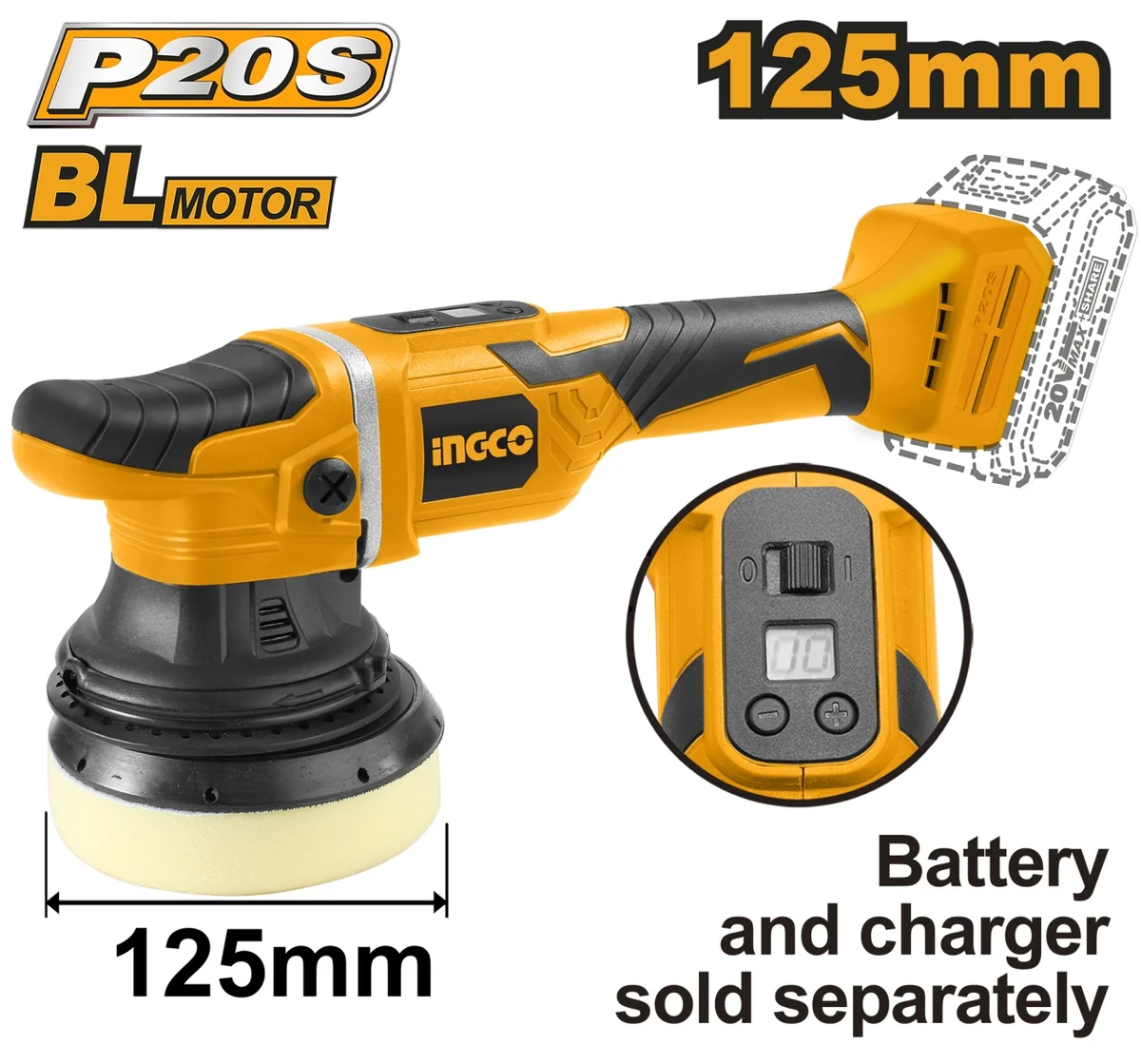 Mașină De Polishat Slefuit Flex Unghiular 20V Brushless Polish Fără Acumulator Ingco Apli2002